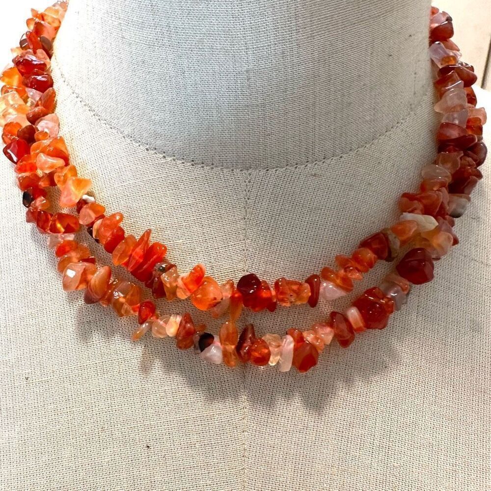 carmelian long chip beaded necklace